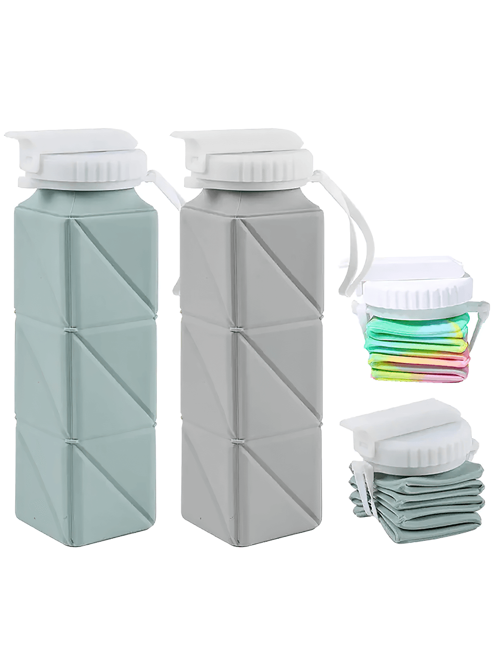 Silicone Collapsible Water Bottle for Travel - SF3483 with straw and leakproof design, foldable, BPA-free, ideal for hiking and sports.
